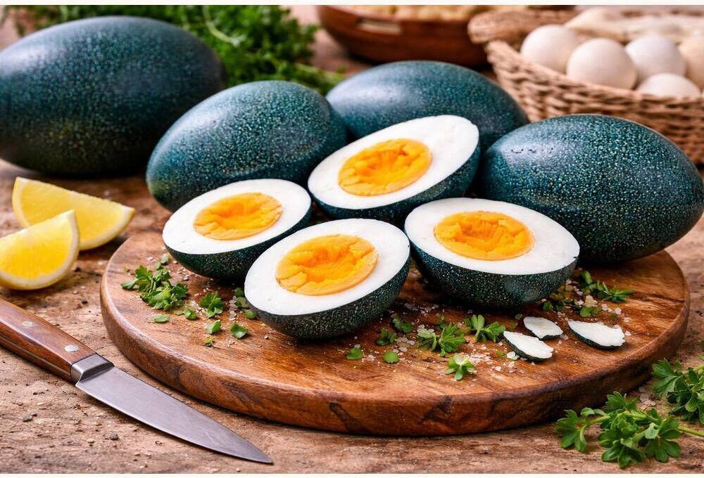 Emu Eating Eggs