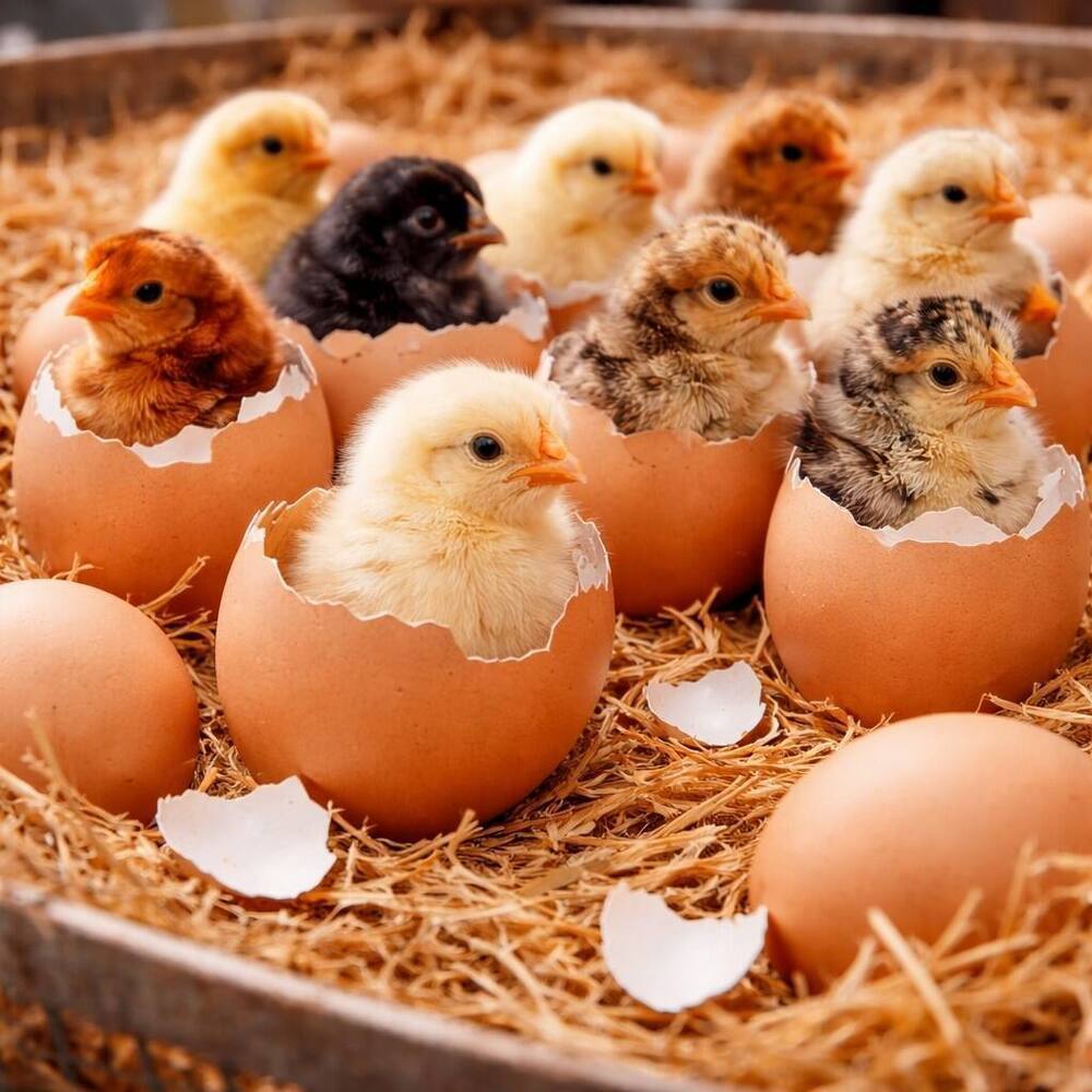 Color Broiler Eating Eggs